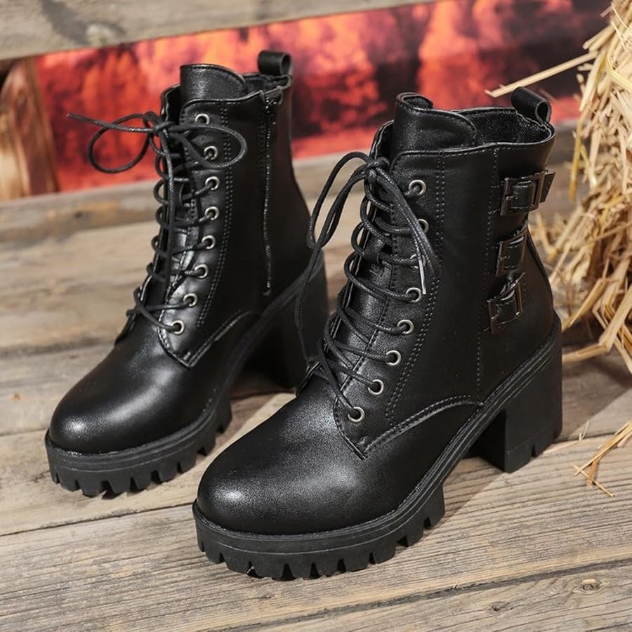 anfibi-donna-eleganti-009wgu.jpg Anfibi Donna Alti Eleganti Scarpe Eleganti con Tacco Largo Boots Stile Rock Ribelle con Punta Tacco Alto Casual Rilassato Stivali per Stile Western Autunnale : Amazon.it: Moda - immagine 1
