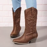 Stivali Donna Camperos Marrone Comodi Texani Pelle Sintetica Eleganti 21488