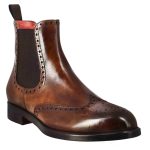 Stivaletto chelsea con dettagli brogue uomo in pelle colore marrone con elastico Marrone / 39