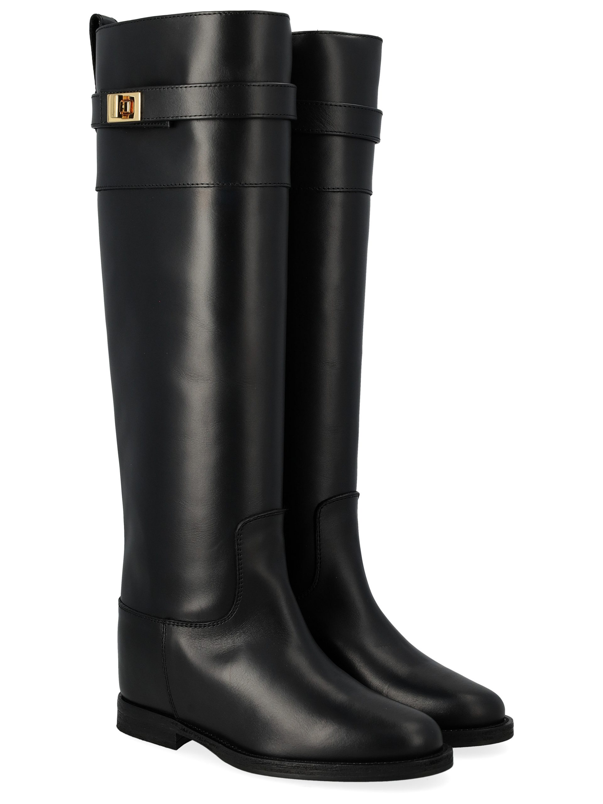stivale-435woj.jpg Stivale Via Roma 15 in pelle nero con lucchetto oro - immagine 1