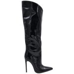 Stivali donna lucidi in vernice nero a punta tacco a spillo 12 gambale asimmetrico sopra al ginocchio donna stivali Malu Shoes | MaluShoes