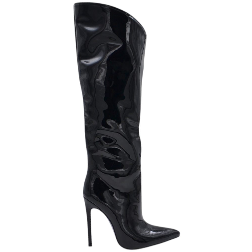 stivale-524klw.jpg Stivali donna lucidi in vernice nero a punta tacco a spillo 12 gambale asimmetrico sopra al ginocchio donna stivali Malu Shoes | MaluShoes - immagine 1