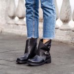 Stivali Bassi Donna Bikers Mantra Fibbia Nero Vera Pelle