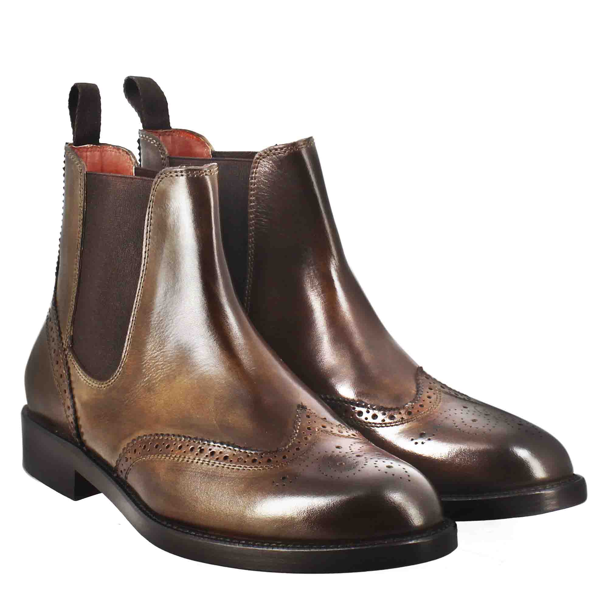 stivaletti-chelsea-donna-073viy.jpg Stivaletto da donna chelsea con dettagli brogue in pelle marrone scuro Marrone / 35 - immagine 1
