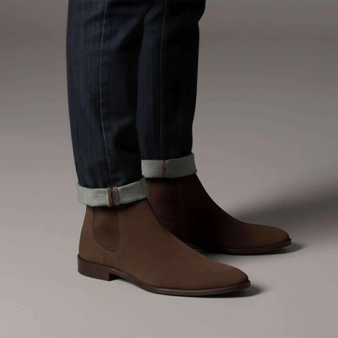 stivaletti-chelsea-uomo-323dap.jpg Stivale Chelsea da uomo in pelle scamosciata marrone scuro | Beatnikshoes.com - immagine 1