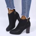 Rotondo Tacco Toe Donne Stivaletti In Pelle Cerniera di Colore Breve Retro Solido Scarpe Stivali da donna Stivali Donna Corto Taglia 11, Nero , 40 EU : Amazon.it: Moda