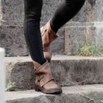Stivali Bassi Donna Bikers Mantra Fibbia Marrone Pelle Nabuk