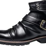 Stivaletti da uomo, in pelle, con fibbia, da motociclista, con cerniera, antiscivolo, per attività all'aperto, da lavoro, taglia 40 48, Nero , 40 EU : Amazon.it: Moda