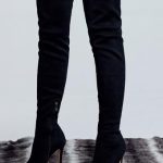 Stivali alti alla coscia con tacco a spillo da donna in camoscio nero