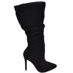 Stivali donna alti in camoscio nero al ginocchio a punta arricciati con zip tacco spillo 10cm donna stivali Malu Shoes | MaluShoes