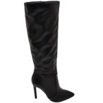 Stivali alti donna al ginocchio in pelle nero a punta tacco a spillo 12 cm zip lunga aderente moda linea Basic donna stivali Malu Shoes | MaluShoes