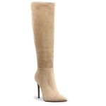 Stivali al ginocchio a punta con tacco a spillo da donna in camoscio beige Beige / 35