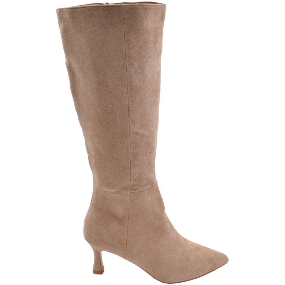 stivali-beige-471ymp.jpg Stivale alto donna beige in pelle scamosciata con tacco a spillo sottile 5 cm aderente con zip e punta moda donna stivali Malu Shoes | MaluShoes - immagine 1