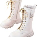 Stivali Alti, Stivali Bianchi Bambina Invernali Ragazze Retro Lunghi Alti al Polpaccio Stivaletti in Pelle Bambini Autunno Laterali Zip Antiscivolo Comodi, 34 : Amazon.it: Moda