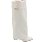 Stivali donna alti bianco pelle al ginocchio a punta con risvolto para fino a terra tacco doppio 10cm donna stivali Malu Shoes | MaluShoes