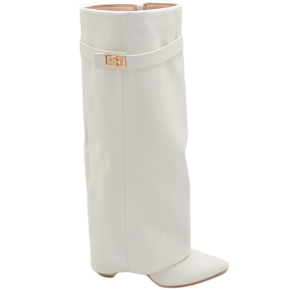 stivali-bianchi-887byr.jpg Stivali donna alti bianco pelle al ginocchio a punta con risvolto para fino a terra tacco doppio 10cm donna stivali Malu Shoes | MaluShoes - immagine 1