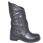 Stivale biker donna con due fibbia scollo asimmetrico altezza polpaccio fondo anti urto moda donna glamour donna stivali Malu Shoes | MaluShoes