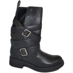 Stivali biker donna nero con fibbie linea basic moto riders con zip fondo alto gomma comfort crepe altezza gambaletto donna stivaletti Malu Shoes | ...