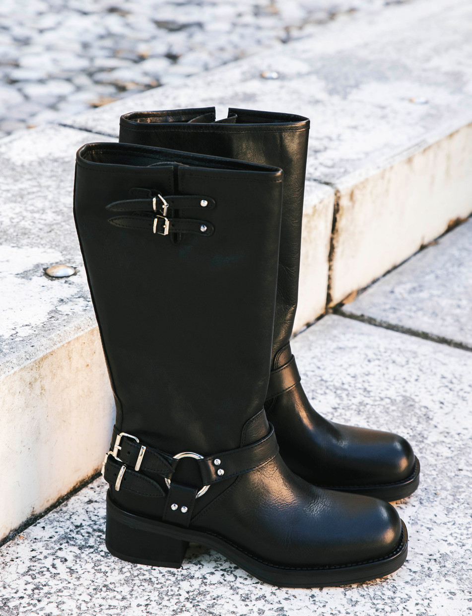 stivali-biker-donna-601lfx.jpg Stivale biker tacco 5 cm nero pelle | Barca Stores - immagine 1