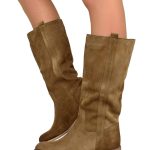 Stivali Camperos Donna Taupe in Pelle Vintage Scamosciata