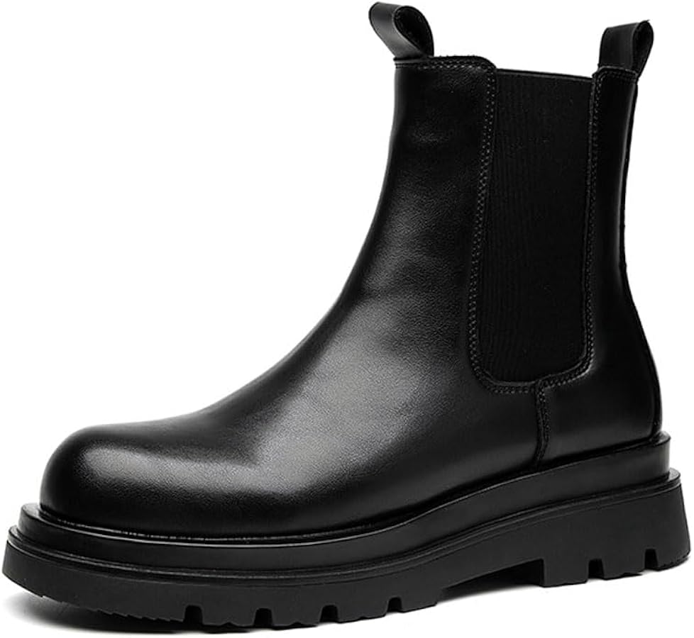 stivali-chelsea-015dkq.jpg MANLADUO Stivali Chelsea da uomo con suola spessa, stivali alti elastici stile britannico, scarpe in pelle da uomo, nero, 37.5 EU : Amazon.it: Moda - immagine 1