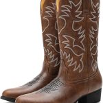 ANUFER Uomo Elegante Ricamato Stivali da Cowboy Occidentale Tacco a Punta Antiscivolo Stivali a Metà Polpaccio Marrone SN071164 EU38 : Amazon.it: Moda