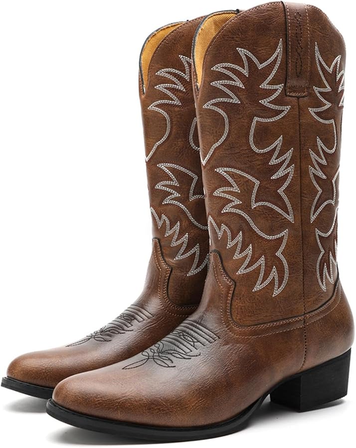 stivali-cowboy-573rya.jpg ANUFER Uomo Elegante Ricamato Stivali da Cowboy Occidentale Tacco a Punta Antiscivolo Stivali a Metà Polpaccio Marrone SN071164 EU38 : Amazon.it: Moda - immagine 1