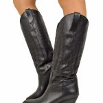 Stivali Texani Cowboy Trapuntati a Fiamma Vera Pelle Made in Italy NERI