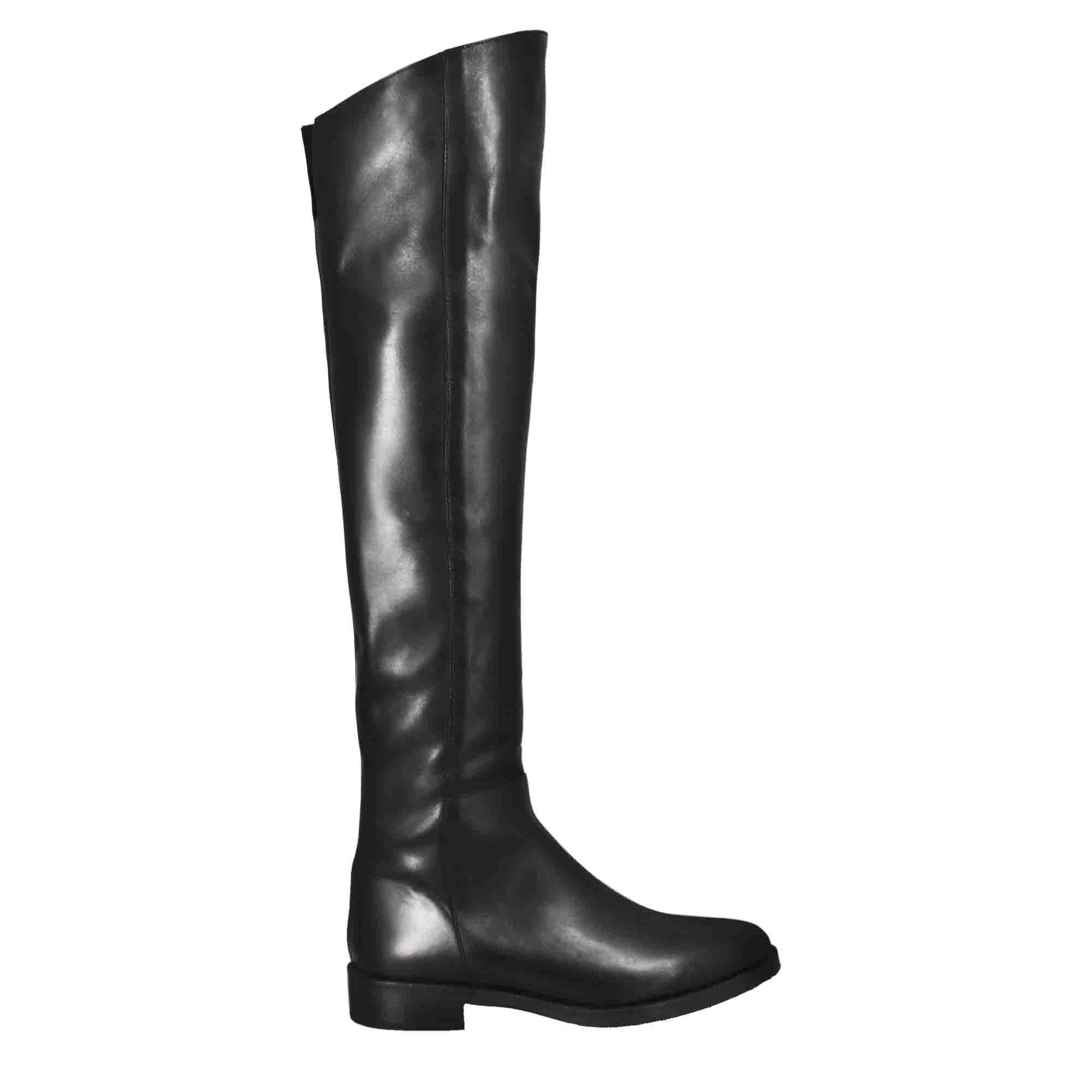 stivali-da-donna-617igq.jpg Stivali sopra al ginocchio da donna liscio con tacco basso in pelle colore nero Nero / 35 - immagine 1