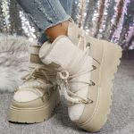 Stivali da neve donna invernali pelliccia – short boots imbottiti lamb fur, punta tonda, stile retrò per città e montagna