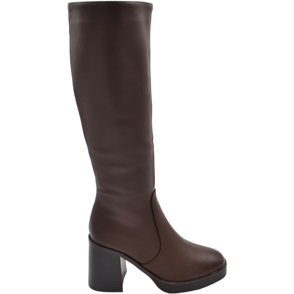 stivali-donna-marroni-860ycn.jpg Stivali donna alto marrone al ginocchio a punta quadrata aderenti con zip tacco legno doppio 8 cm plateau 2 cm moda donna stivali Malu Shoes | ... - immagine 1