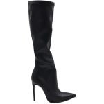 Stivali donna pelle nero a punta tacco 12 a spillo aderenti elastici effetto calza basic zip interna donna stivali Malu Shoes | MaluShoes