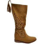 Stivali donna estivi alti scamosciati cuoio morbidi con zeppa para interna traforati con zip e frange retro moda donna stivali Malu Shoes | MaluShoes