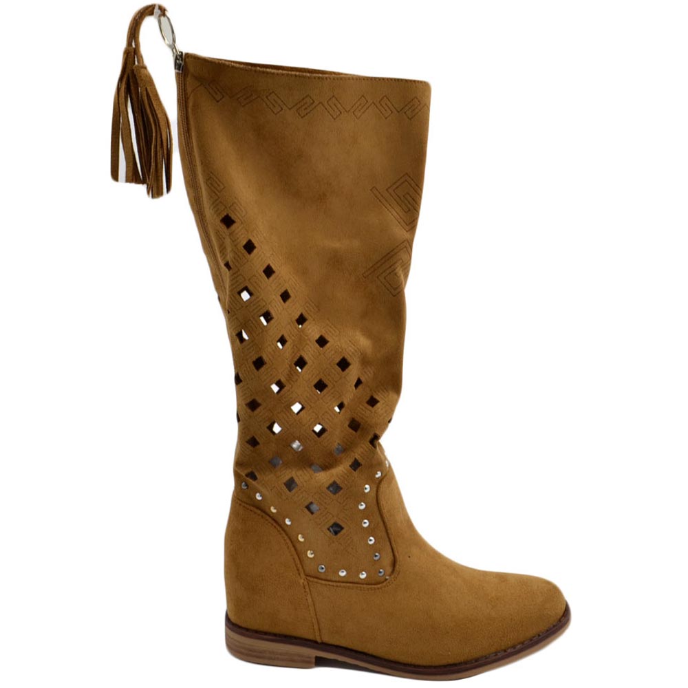 stivali-estivi-365dfm.jpg Stivali donna estivi alti scamosciati cuoio morbidi con zeppa para interna traforati con zip e frange retro moda donna stivali Malu Shoes | MaluShoes - immagine 1