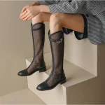 stivali estivi donna tacco basso rete perforato nero pelle sintetica 40606