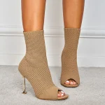 stivali estivi donna tacco a spillo 11 cm perforato beige pelle sintetica 2056