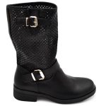 Stivali donna biker estivi comodi traforati con fibbia casual in pelle nera suola in gomma altezza meta' polpaccio donna stivali Malu Shoes | ...