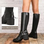 Putu Stivali Donna Gambale Largo Plateau Tacco Largo Zip Nero 36 | Stivali alti in pelle sintetica con gambale largo, zip laterale, tacco largo e fibbia per look quotidiani : Amazon.it: Moda