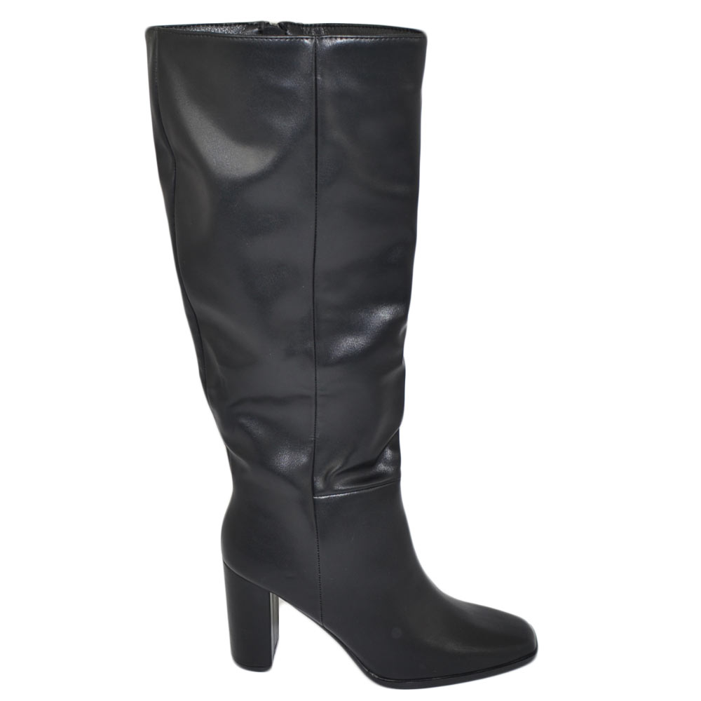 stivali-gambale-largo-211azw.jpg Stivali donna a punta quadrata nero gambale aderente al ginocchio tacco largo 10 cm moda con zip elegante donna stivali Malu Shoes | MaluShoes - immagine 1