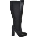 Stivale alto donna punta quadrata nero liscio gambale aderente con elastico al ginocchio tacco largo 10 cm moda con zip donna stivali Malu Shoes | MaluShoes