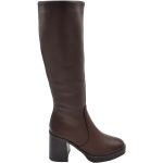 Stivali donna alto marrone al ginocchio a punta quadrata aderenti con zip tacco legno doppio 8 cm plateau 2 cm moda donna stivali Malu Shoes | ...