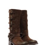 V7 Stivale tubolare mood Biker Anfibio in Camoscio Marrone con Fondo in Gomma e Fibbie 36