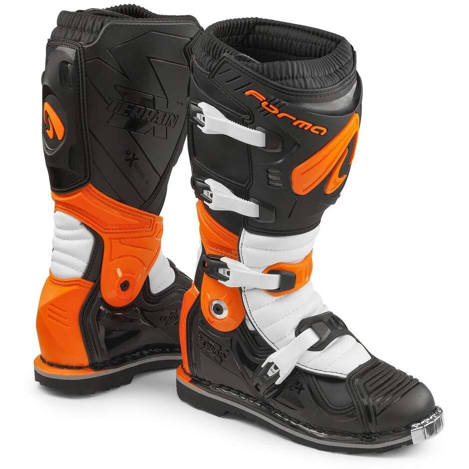 stivali-motocross-396vjk.jpg STIVALI MOTO CROSS ENDURO FORMA TERRAIN TX CON SNODO ORANGE/BLACK/WHITE - immagine 1