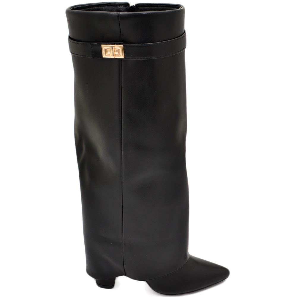 stivali-neri-donna-621ziu.jpg Stivali donna alti neri pelle al ginocchio a punta con risvolto para fino a terra tacco doppio 10cm donna stivali Malu Shoes | MaluShoes - immagine 1