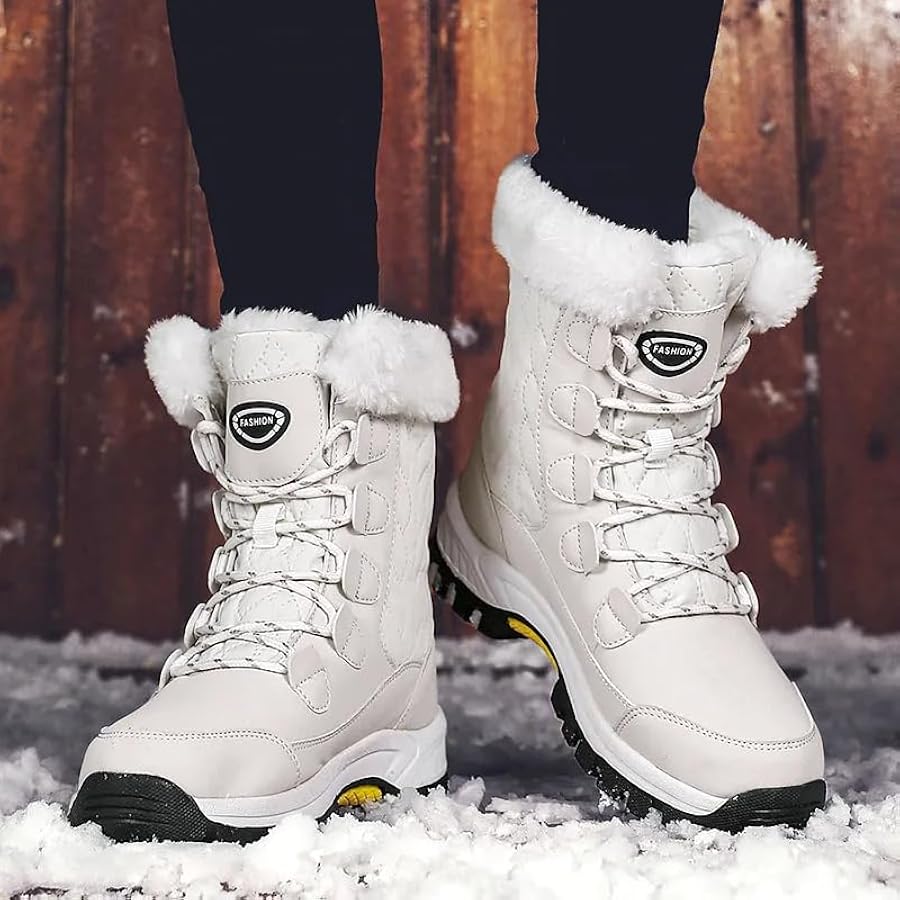 stivali-neve-donna-100umi.jpg Stivali da neve impermeabili da donna, con lacci, neri, caldi, leggeri, invernali, Beige, 34 EU : Amazon.it: Moda - immagine 1