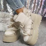 Stivali da neve donna invernali pelliccia – short boots imbottiti lamb fur, punta tonda, stile retrò per città e montagna