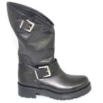 Stivale donna vera pelle biker morbido collo asimmetrico polpaccio con fibbie fondo gomma zigrinato roccia linea basic donna stivali Malu Shoes | ...