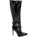 Stivali donna alti lucidi neri in vernice al ginocchio con zip e tacco a spillo 12 cm vinile con cinturini e fibbie donna stivali Malu Shoes | ...