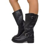 Stivali Donna Police Neri Biker Boots in Vera Pelle Made in Italy