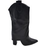 Stivale donna a punta meta' polpaccio tacco grosso 10 cm modello shark in pelle nera con risvolto donna stivali Malu Shoes | MaluShoes
